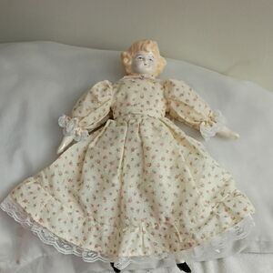 Tudor Doll in Cream Dress with Pink Rose Print